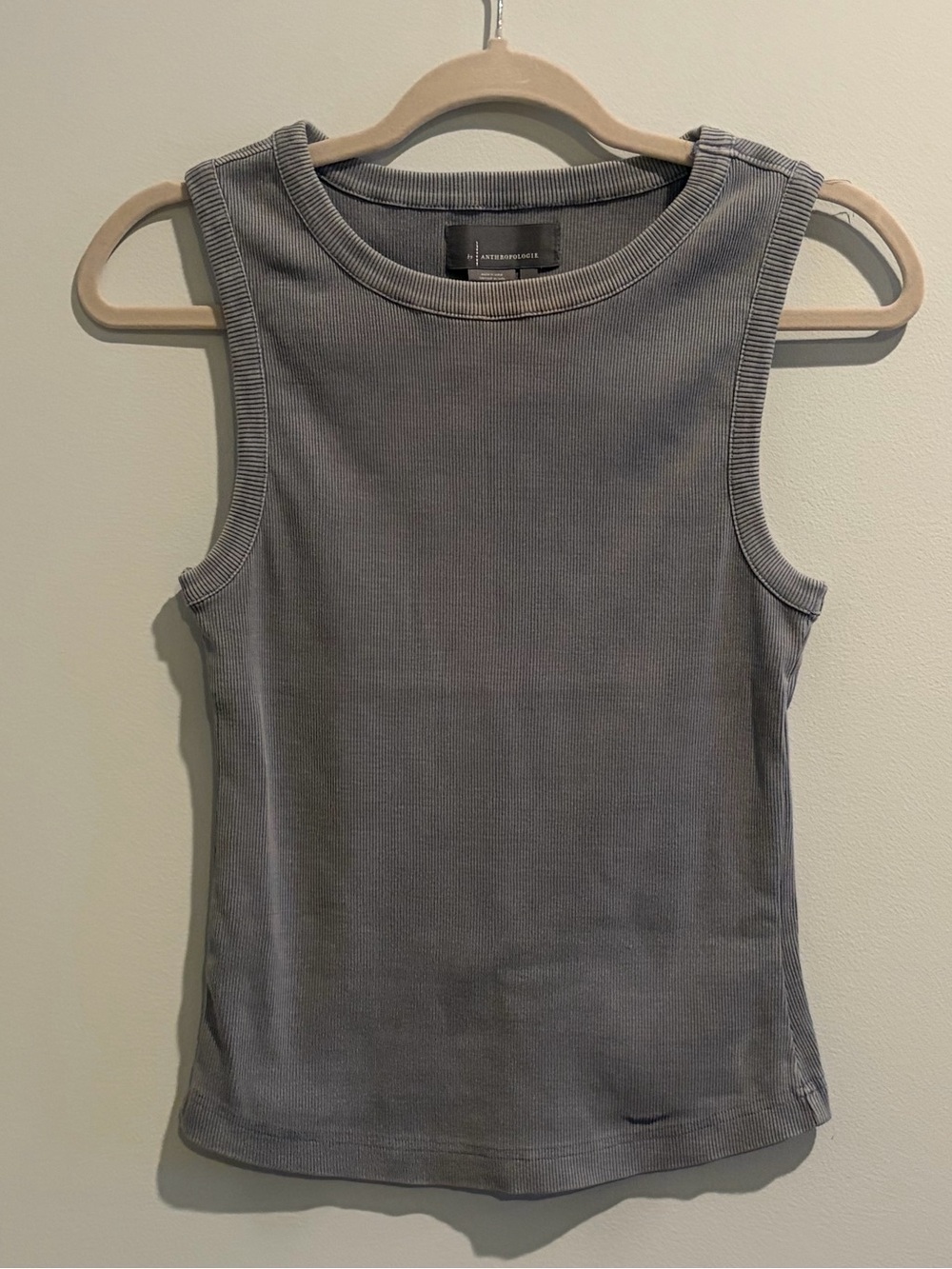 Anthropologie Gray Ribbed Tank Top | Stretch Cotton | Size M